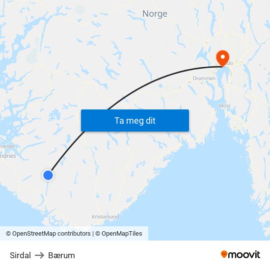 Sirdal to Bærum map