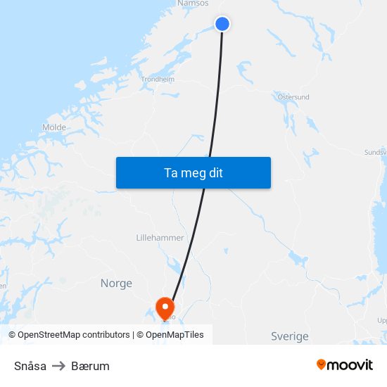 Snåsa to Bærum map