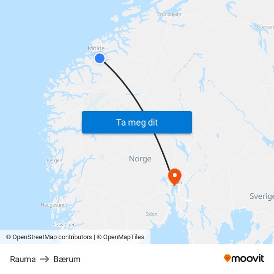Rauma to Bærum map