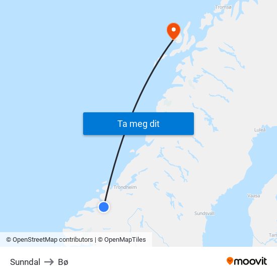 Sunndal to Bø map
