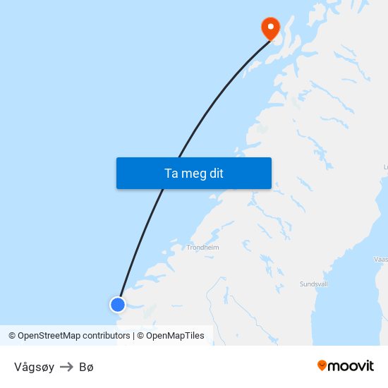 Vågsøy to Bø map