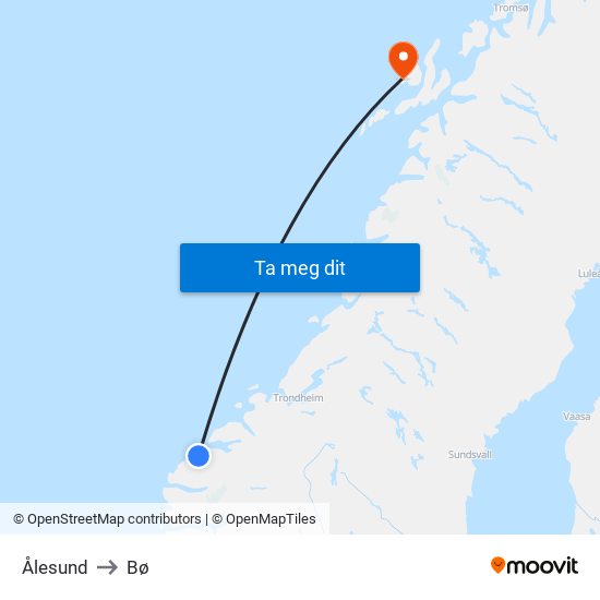 Ålesund to Bø map