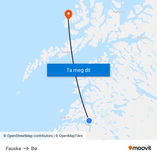 Fauske to Bø map