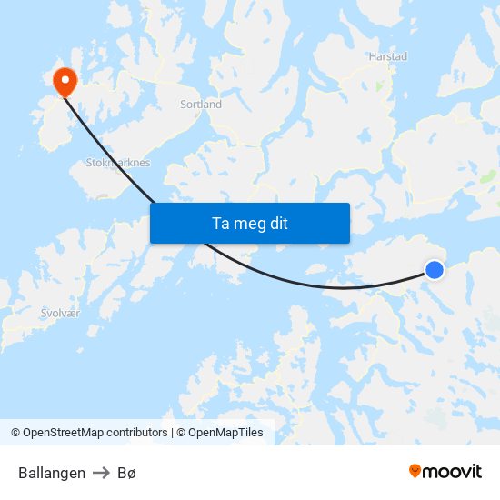 Ballangen to Bø map