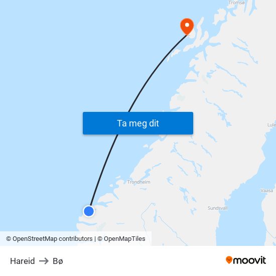 Hareid to Bø map