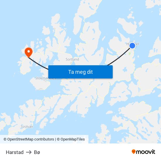 Harstad to Bø map