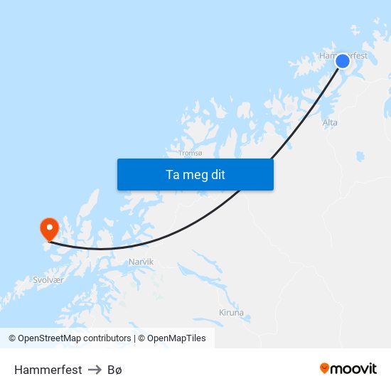 Hammerfest to Bø map