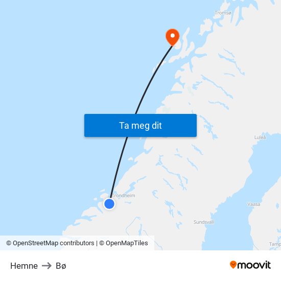 Hemne to Bø map