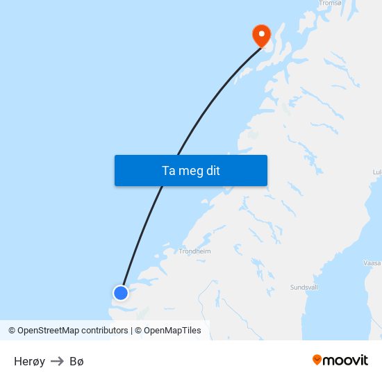 Herøy to Bø map