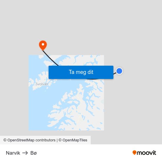Narvik to Bø map