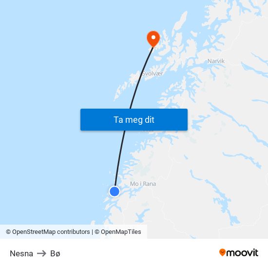 Nesna to Bø map