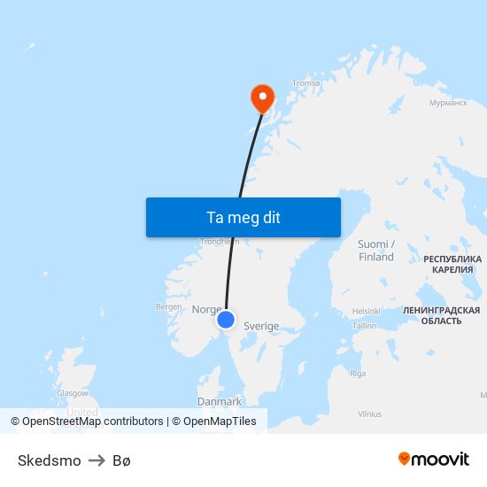 Skedsmo to Bø map