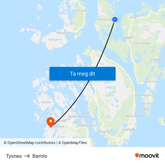 Tysnes to Bømlo map