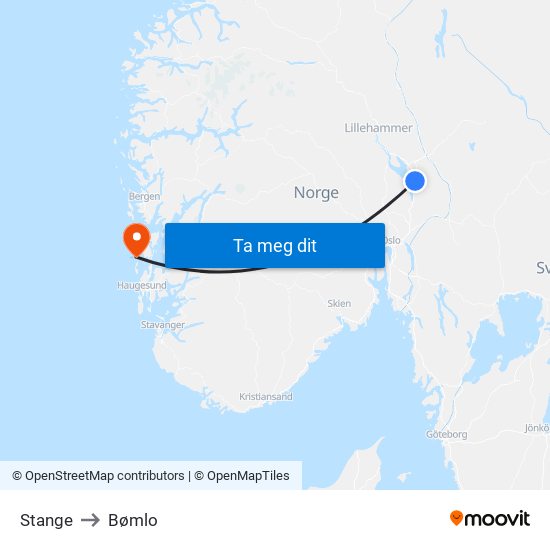 Stange to Bømlo map