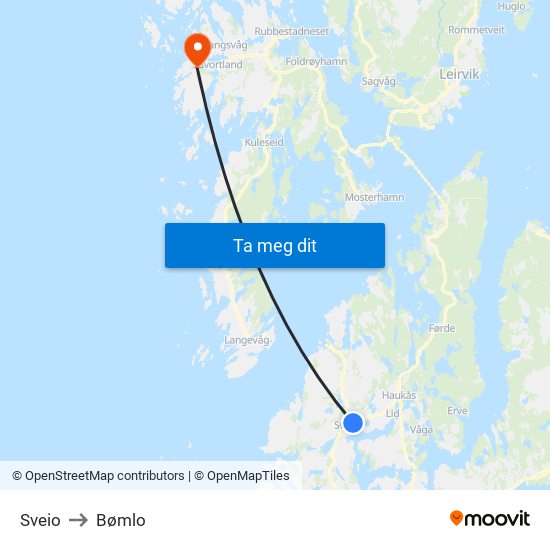 Sveio to Bømlo map