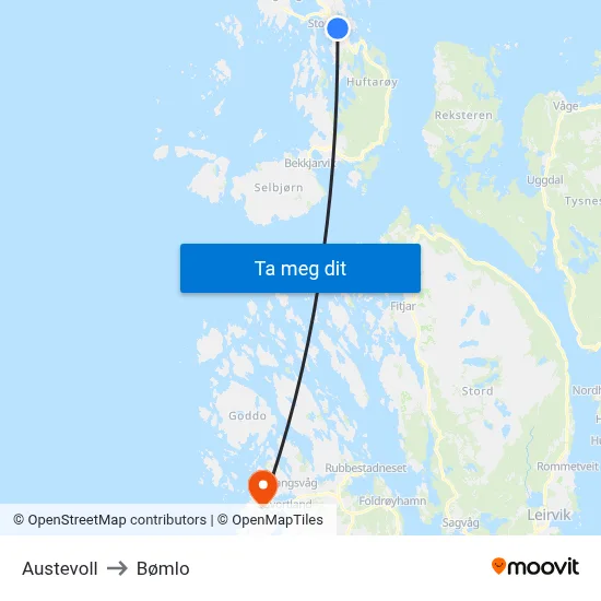 Austevoll to Bømlo map