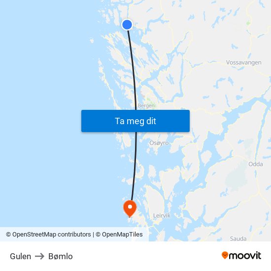 Gulen to Bømlo map