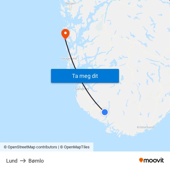 Lund to Bømlo map