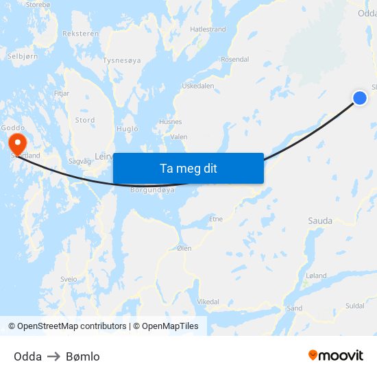 Odda to Bømlo map