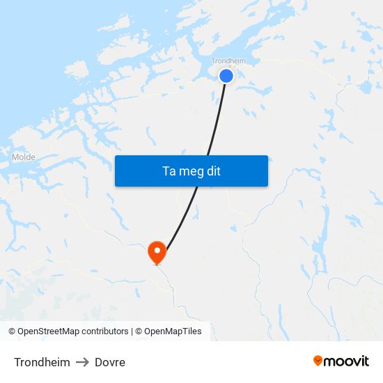 Trondheim to Dovre map