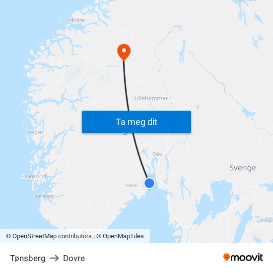 Tønsberg to Dovre map