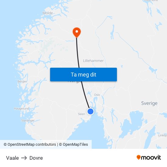 Vaale to Dovre map