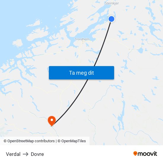 Verdal to Dovre map