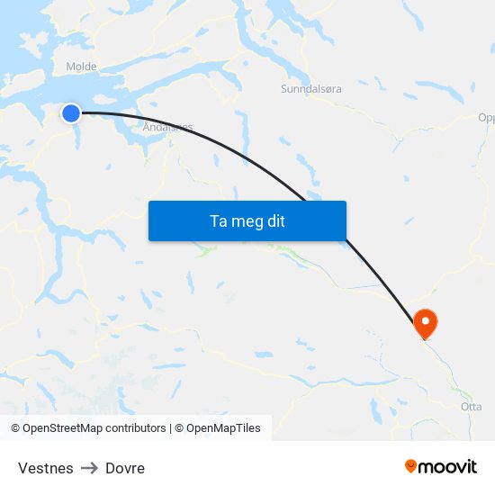 Vestnes to Dovre map