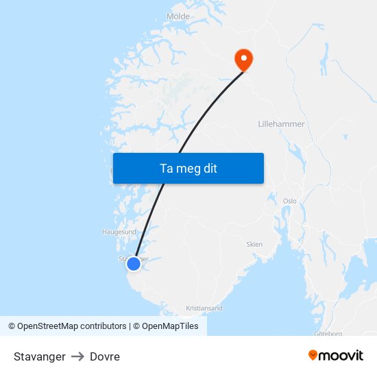Stavanger to Dovre map