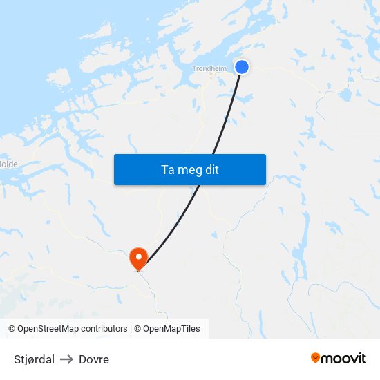 Stjørdal to Dovre map