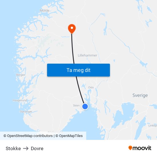 Stokke to Dovre map