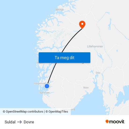 Suldal to Dovre map