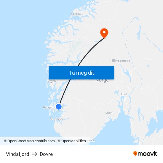 Vindafjord to Dovre map