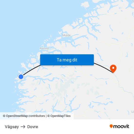 Vågsøy to Dovre map