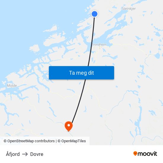 Åfjord to Dovre map