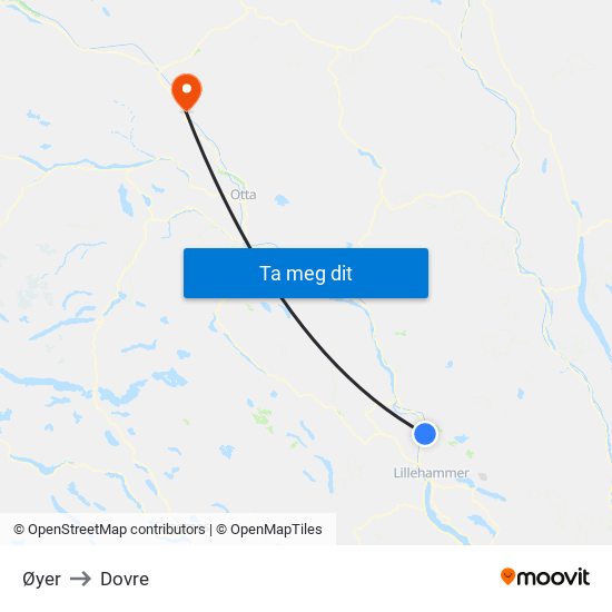 Øyer to Dovre map