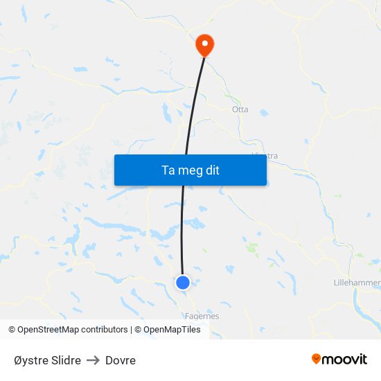 Øystre Slidre to Dovre map