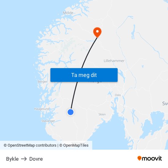 Bykle to Dovre map