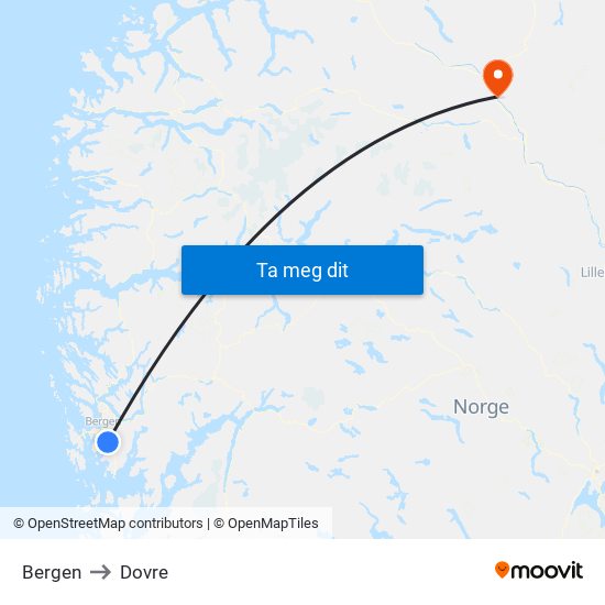 Bergen to Dovre map