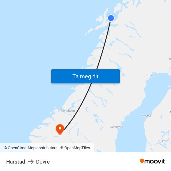 Harstad to Dovre map