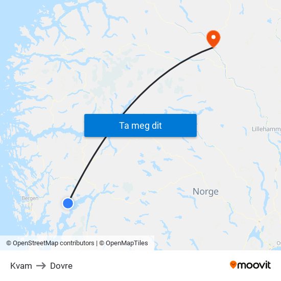 Kvam to Dovre map