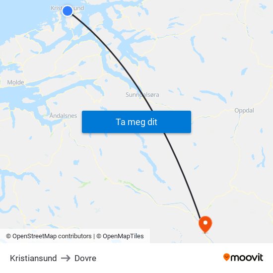 Kristiansund to Dovre map