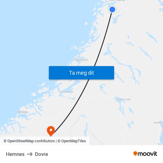 Hemnes to Dovre map