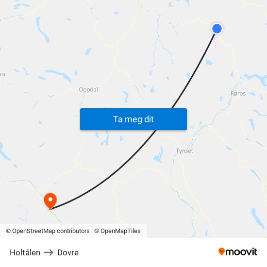 Holtålen to Dovre map