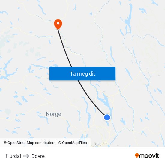 Hurdal to Dovre map