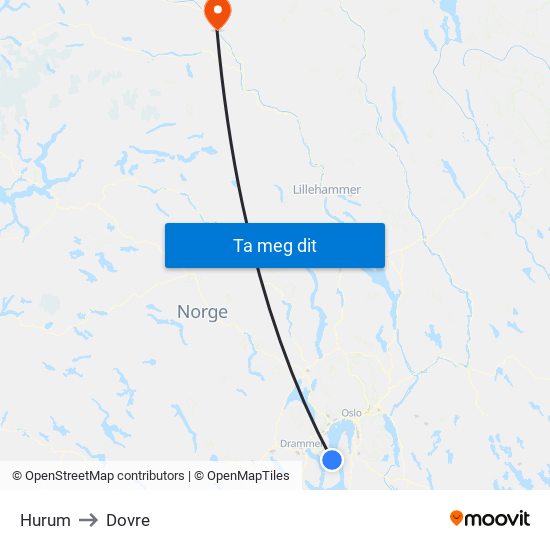 Hurum to Dovre map