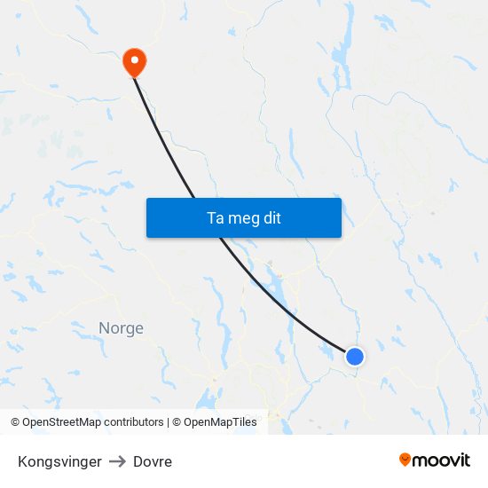 Kongsvinger to Dovre map