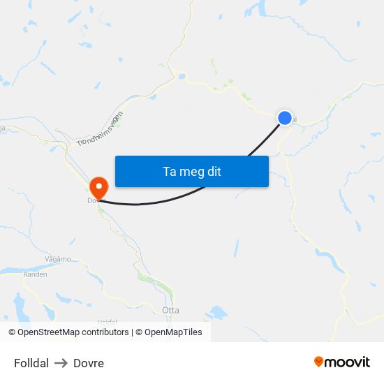 Folldal to Dovre map