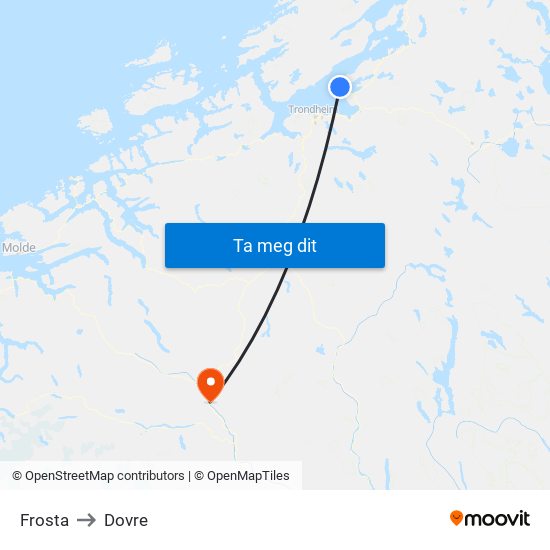 Frosta to Dovre map