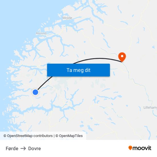 Førde to Dovre map